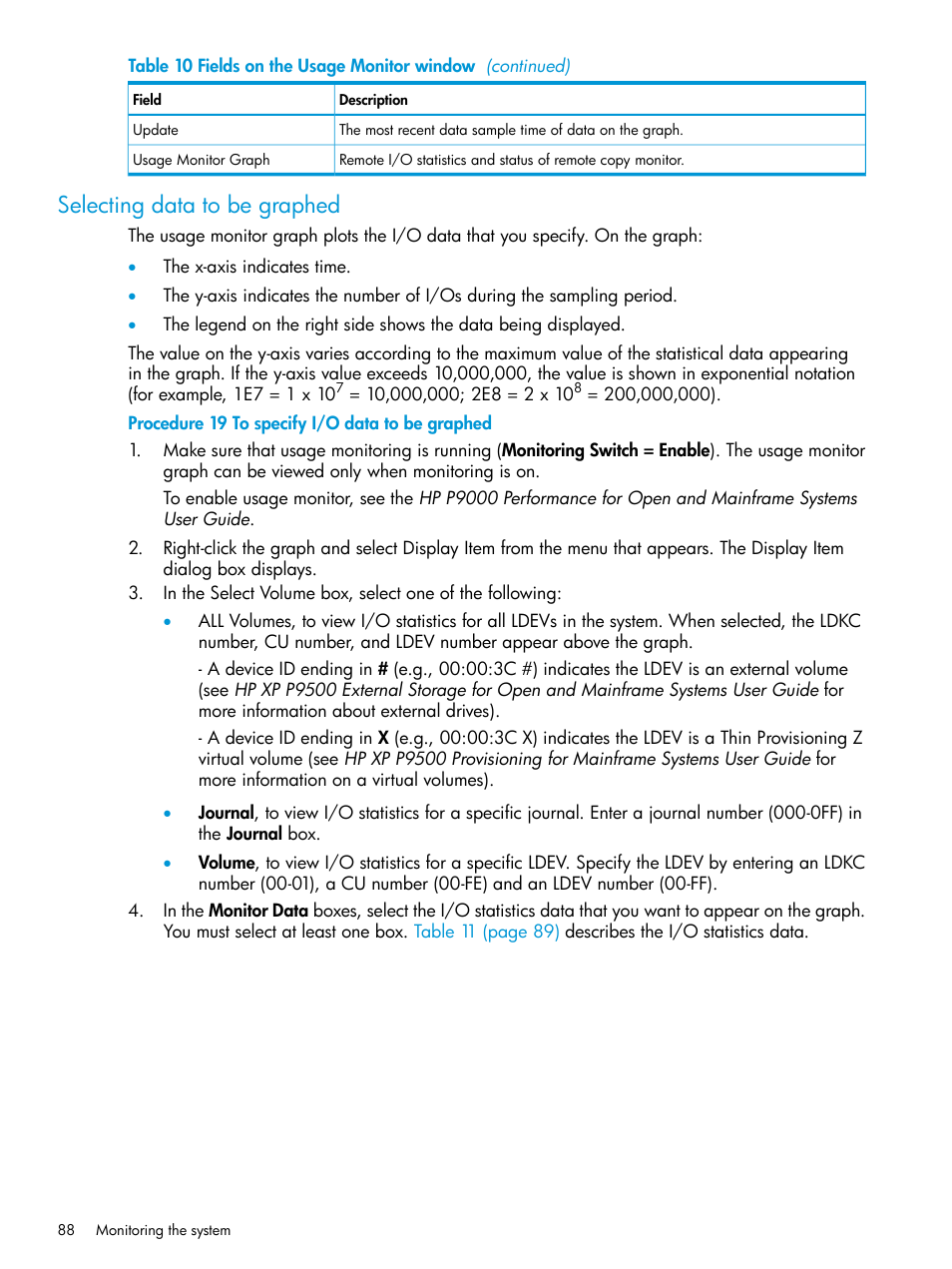 Selecting data to be graphed | HP XP P9500 Storage User Manual | Page 88 / 201