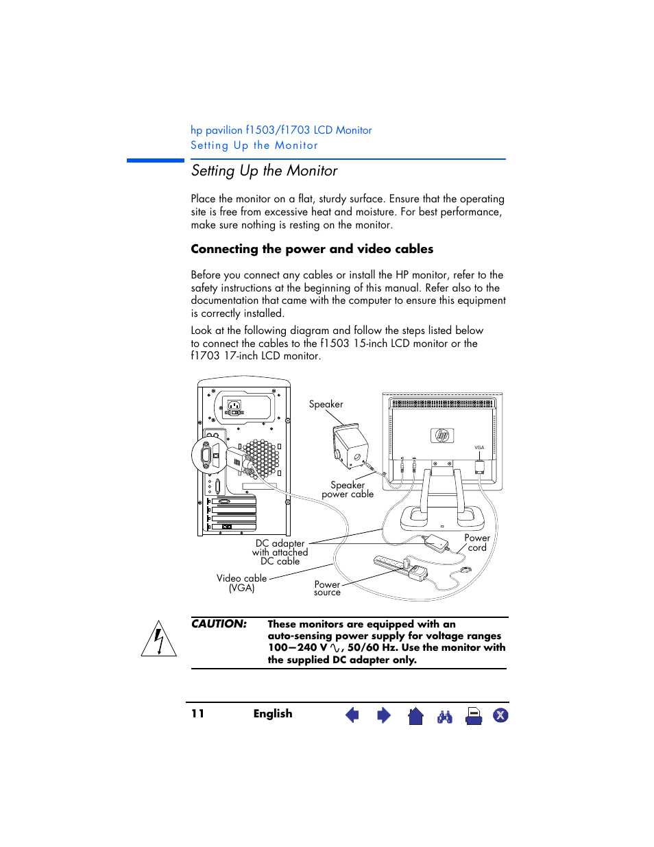 Setting up the monitor | HP Pavilion f1503 15 inch Flat Panel Monitor User Manual | Page 11 / 56