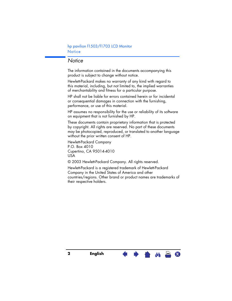 Notice | HP Pavilion f1503 15 inch Flat Panel Monitor User Manual | Page 2 / 56