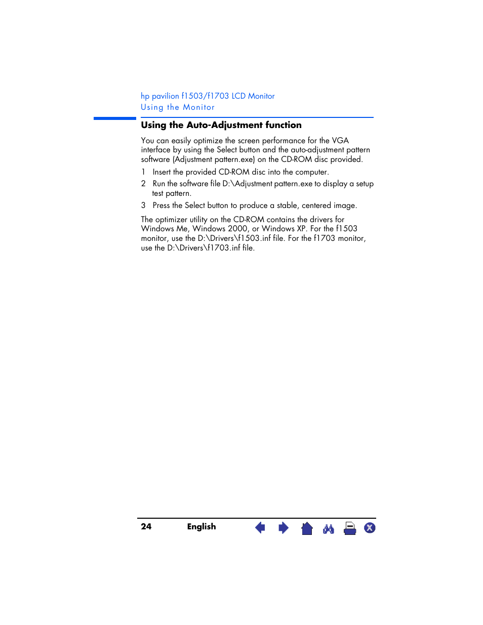 HP Pavilion f1503 15 inch Flat Panel Monitor User Manual | Page 24 / 56