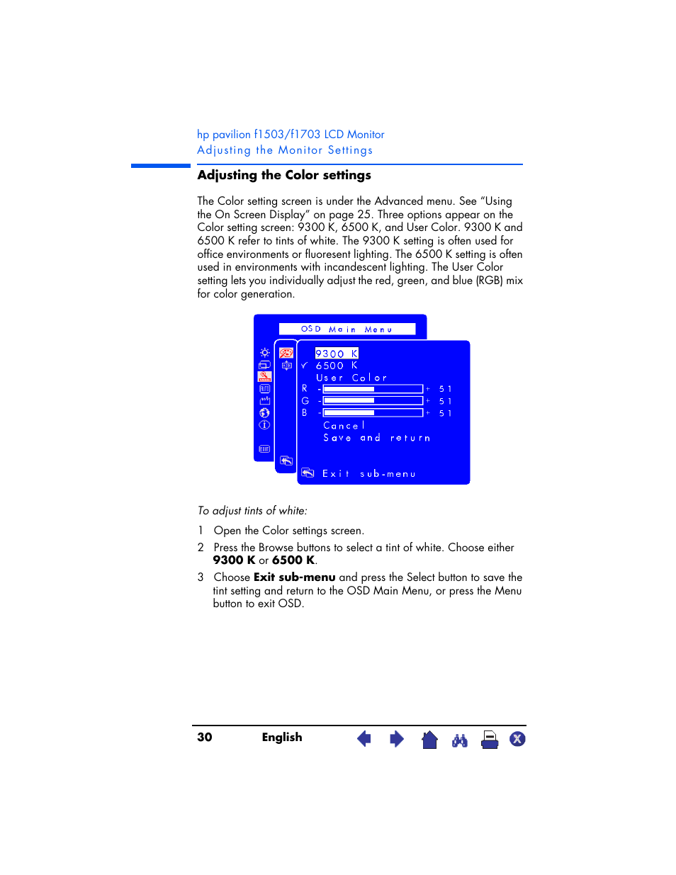 HP Pavilion f1503 15 inch Flat Panel Monitor User Manual | Page 30 / 56