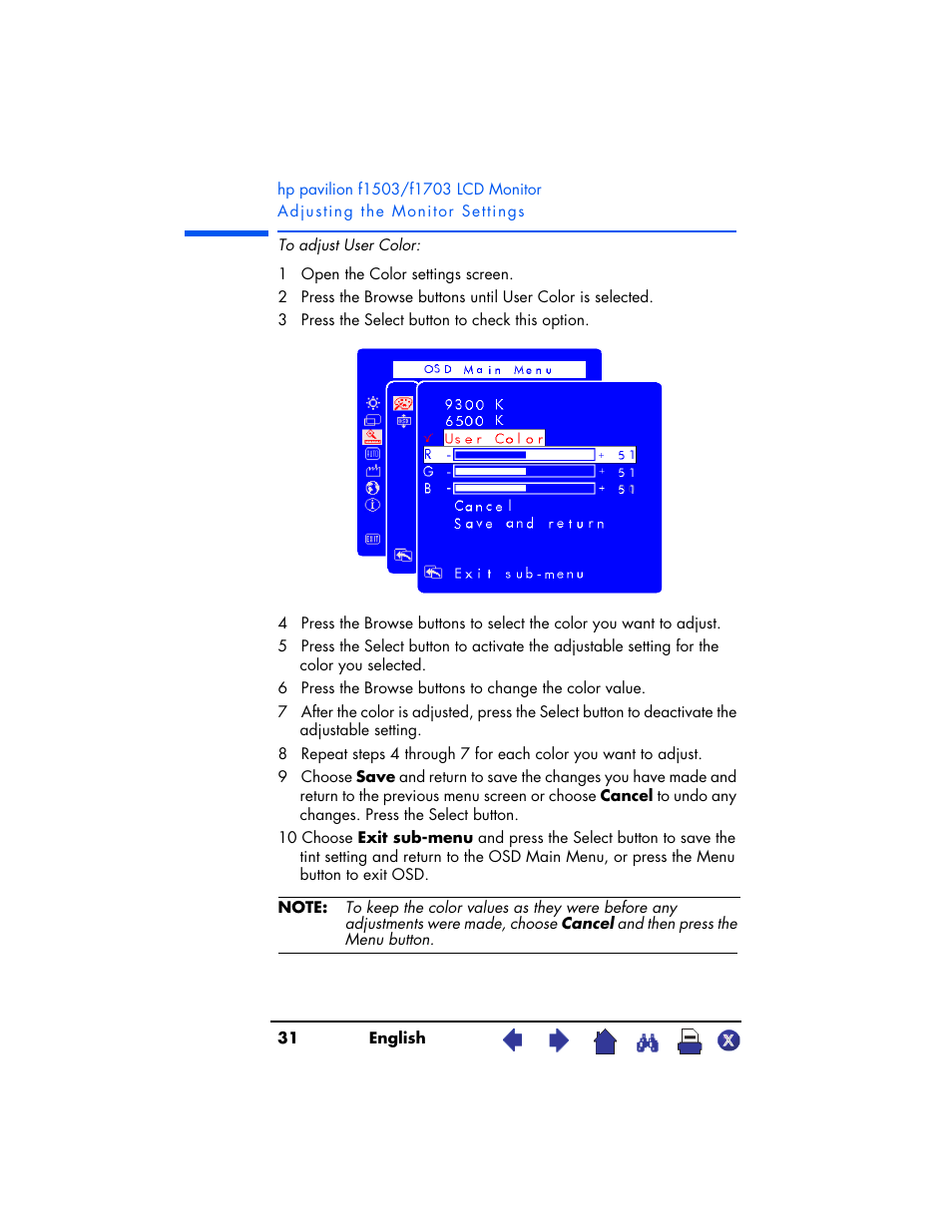 HP Pavilion f1503 15 inch Flat Panel Monitor User Manual | Page 31 / 56