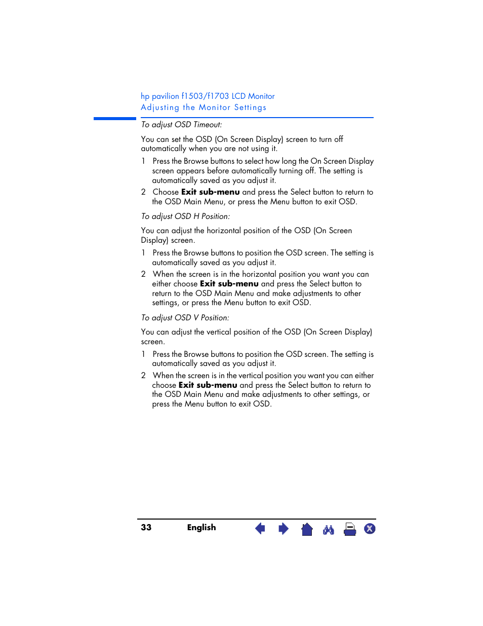 HP Pavilion f1503 15 inch Flat Panel Monitor User Manual | Page 33 / 56