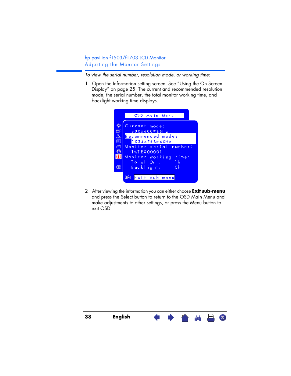 HP Pavilion f1503 15 inch Flat Panel Monitor User Manual | Page 38 / 56