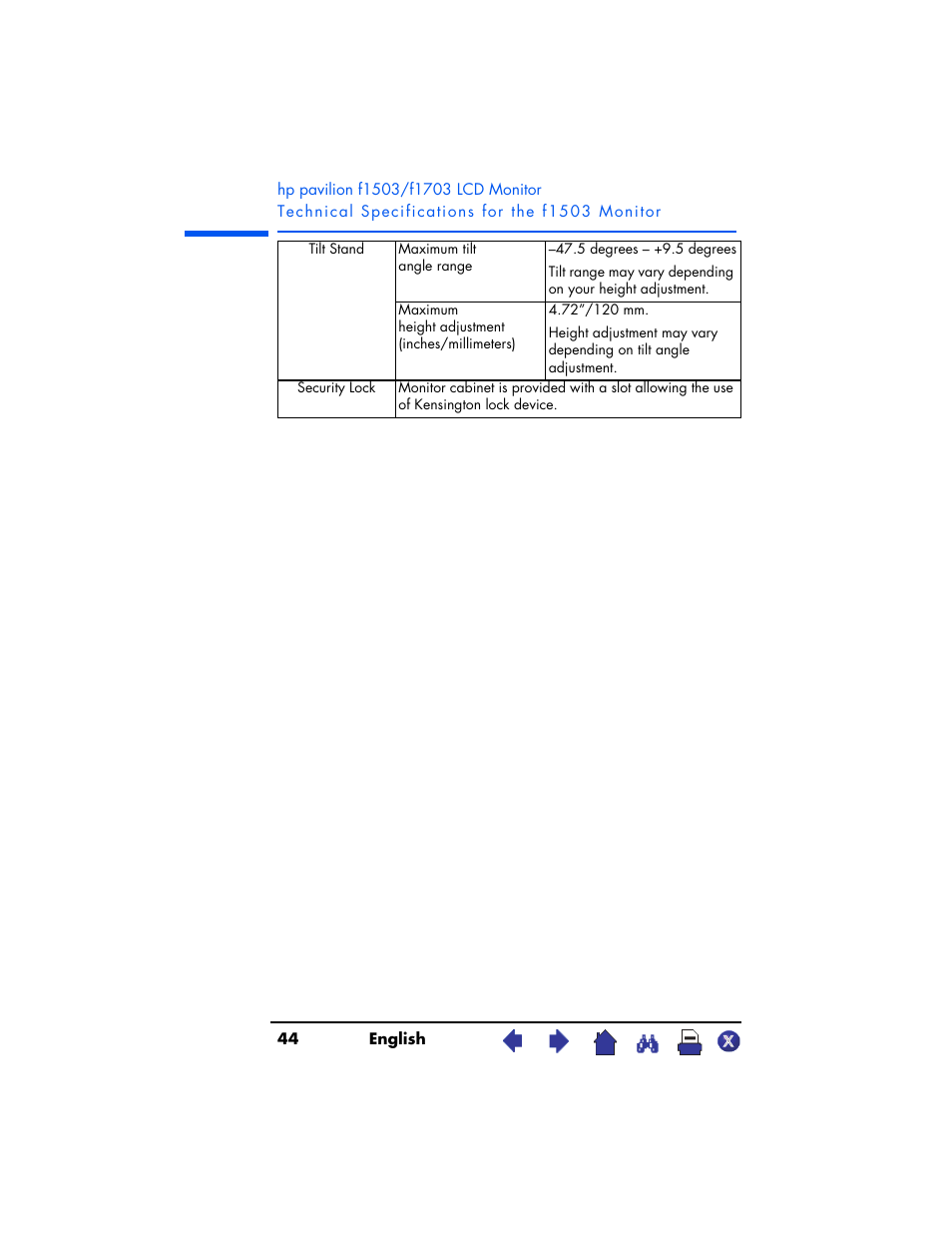 HP Pavilion f1503 15 inch Flat Panel Monitor User Manual | Page 44 / 56