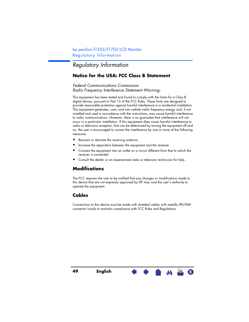 Regulatory information | HP Pavilion f1503 15 inch Flat Panel Monitor User Manual | Page 49 / 56