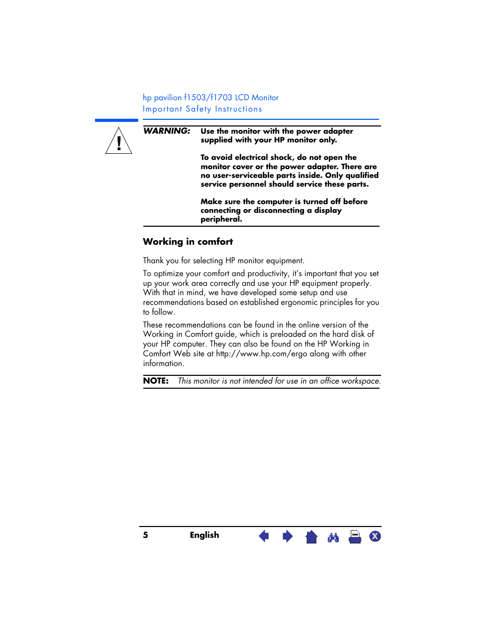 HP Pavilion f1503 15 inch Flat Panel Monitor User Manual | Page 5 / 56