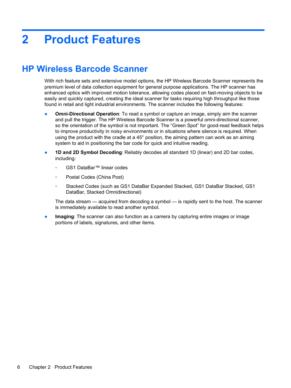Product features, Hp wireless barcode scanner, 2 product features | 2product features | HP RP7 Retail System Model 7100 User Manual | Page 12 / 41