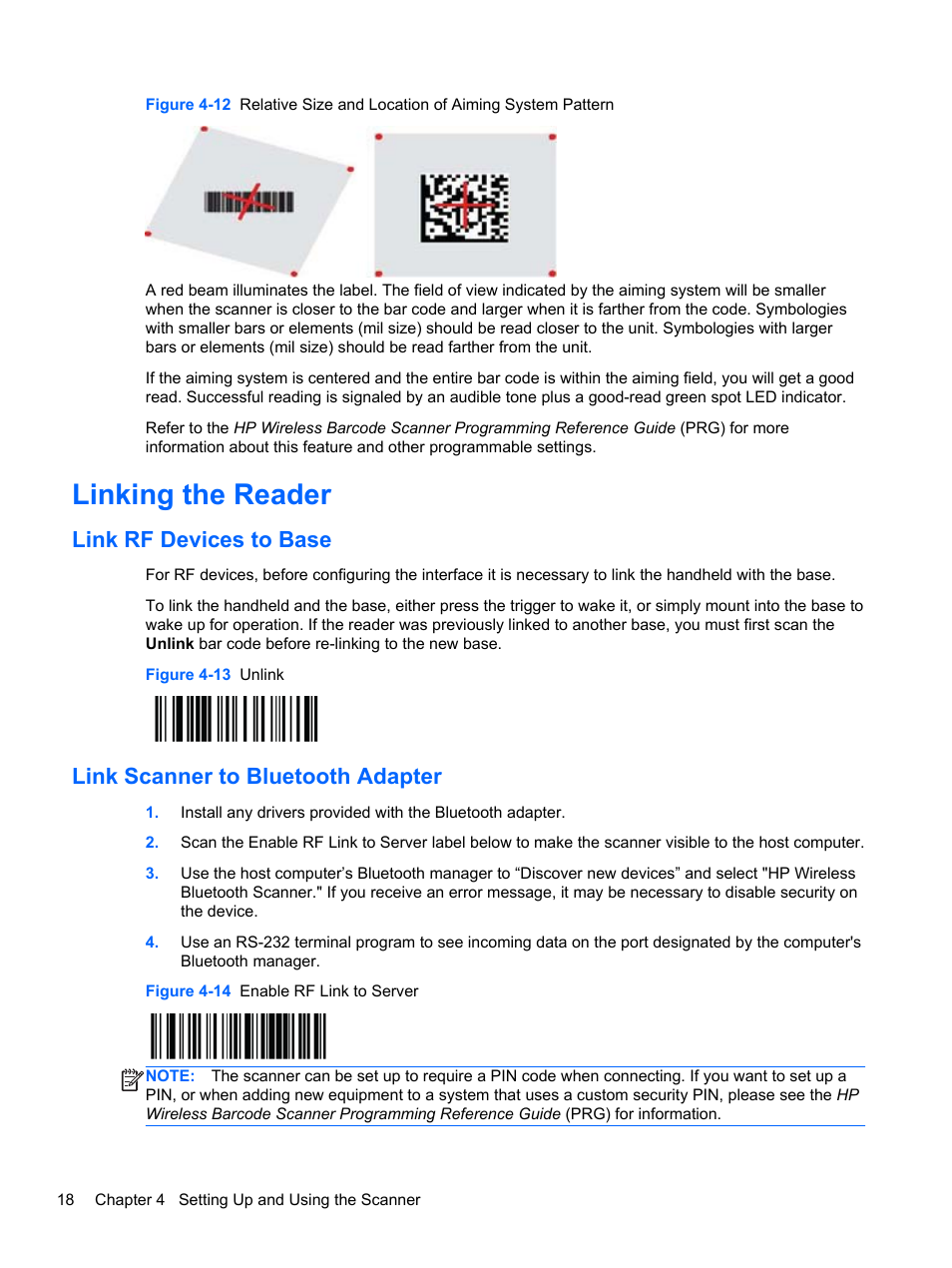 Linking the reader, Link rf devices to base, Link scanner to bluetooth adapter | HP RP7 Retail System Model 7100 User Manual | Page 24 / 41
