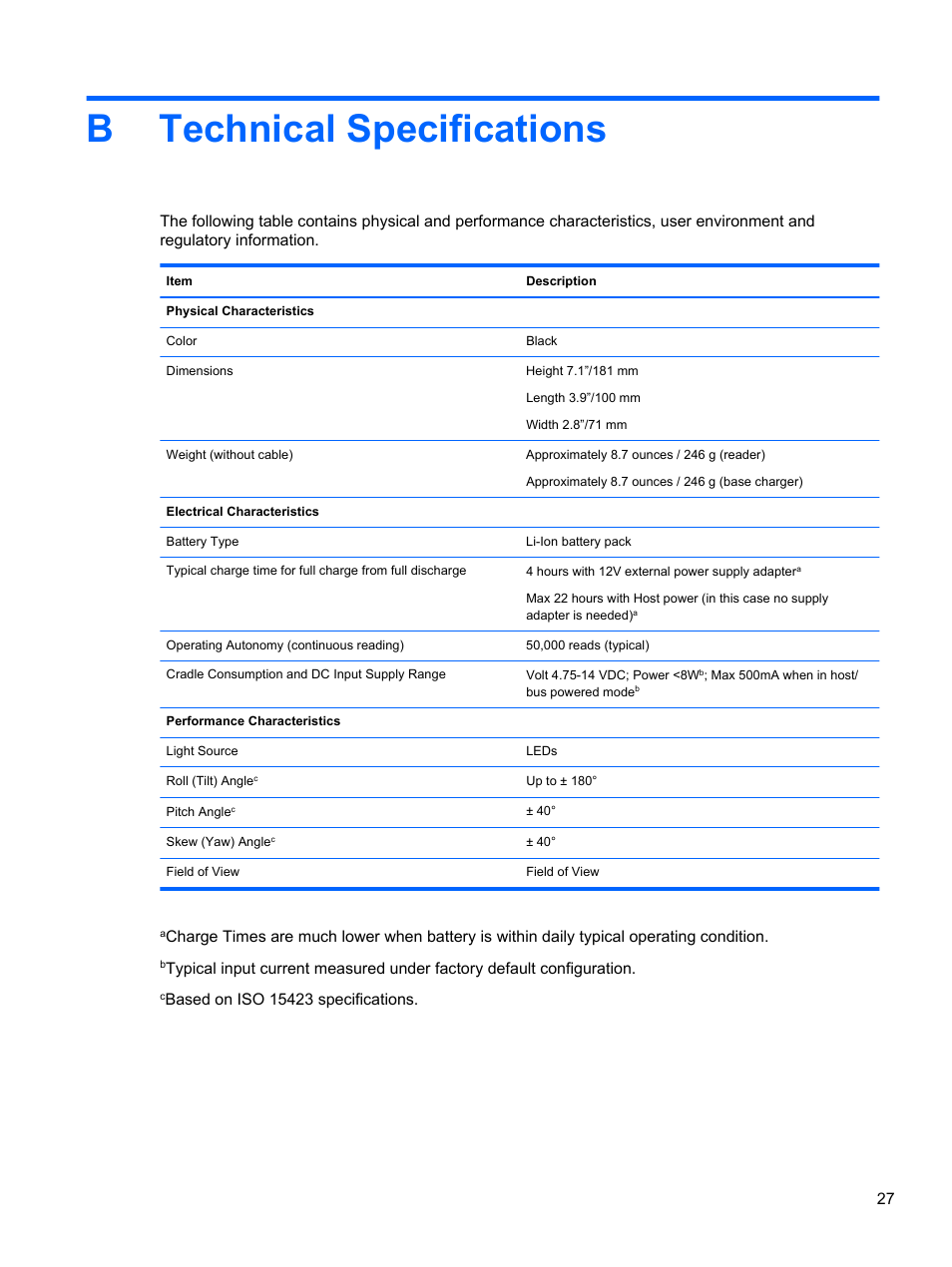 Technical specifications, Appendix b technical specifications, Btechnical specifications | HP RP7 Retail System Model 7100 User Manual | Page 33 / 41