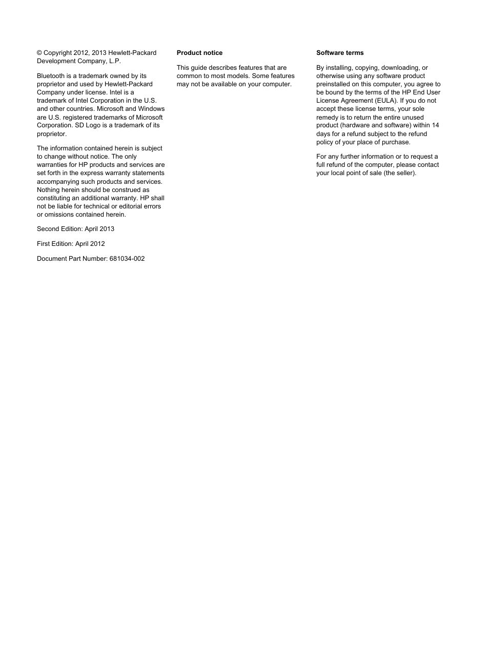 HP 245 G1 Notebook PC User Manual | Page 2 / 89