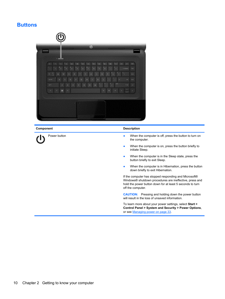Buttons | HP 245 G1 Notebook PC User Manual | Page 20 / 89