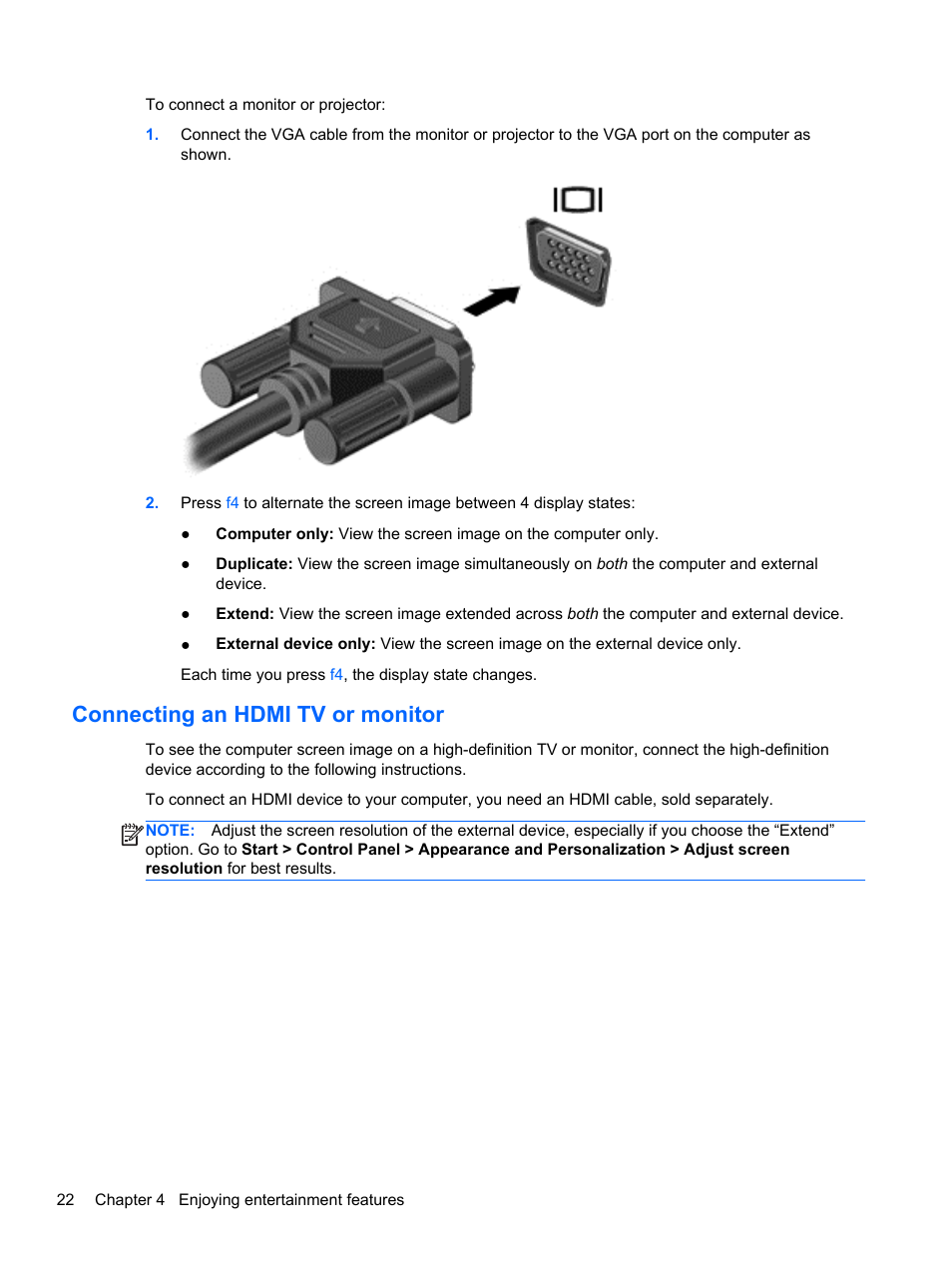 Connecting an hdmi tv or monitor | HP 245 G1 Notebook PC User Manual | Page 32 / 89