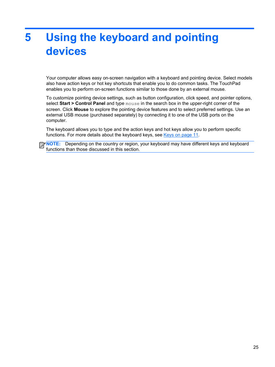 Using the keyboard and pointing devices, 5 using the keyboard and pointing devices, 5using the keyboard and pointing devices | HP 245 G1 Notebook PC User Manual | Page 35 / 89