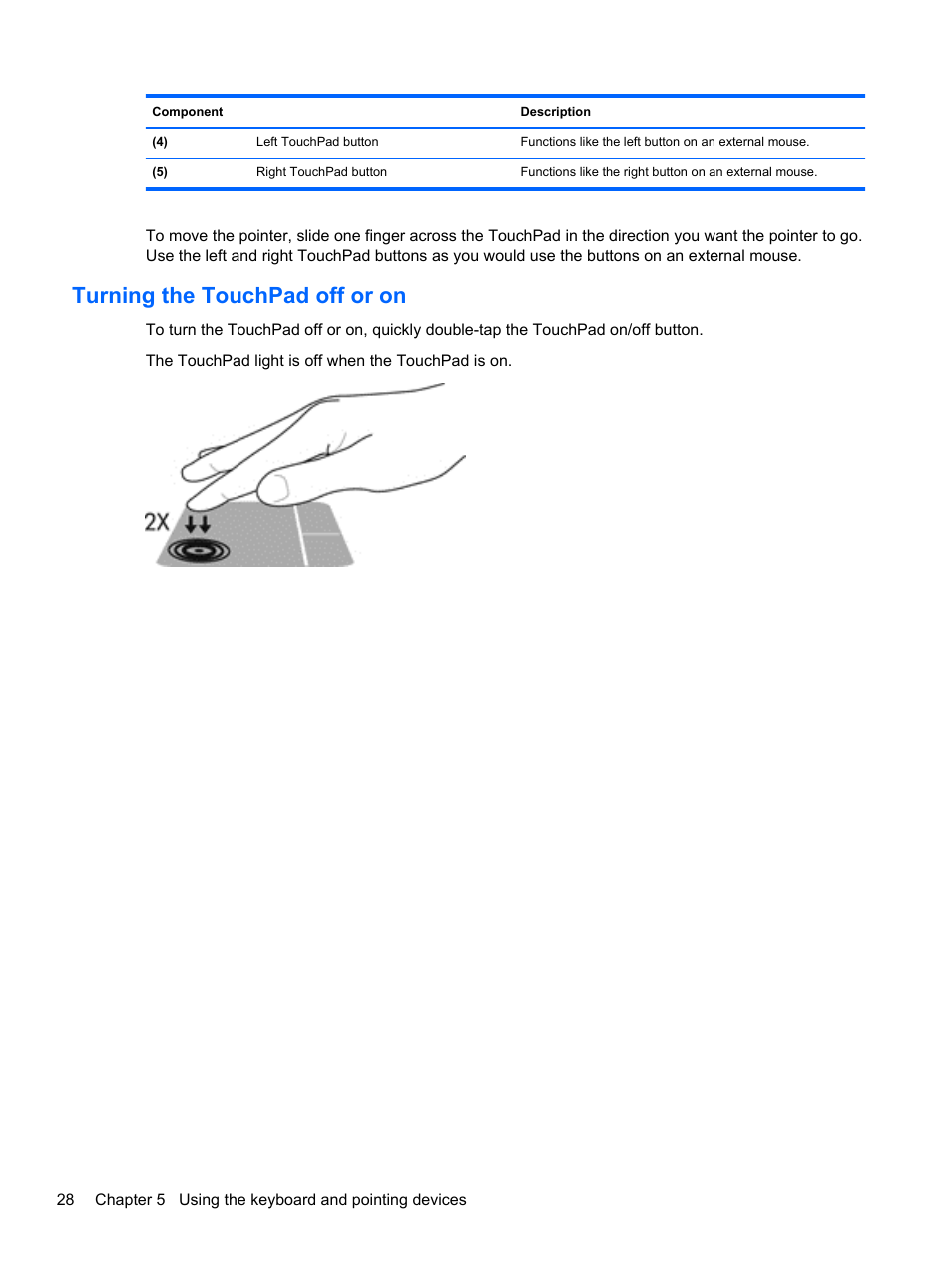 Turning the touchpad off or on | HP 245 G1 Notebook PC User Manual | Page 38 / 89