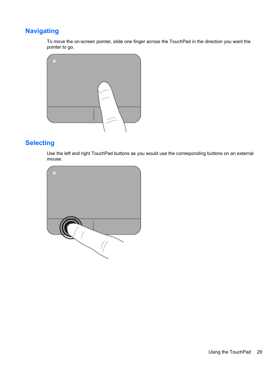 Navigating, Selecting, Navigating selecting | HP 245 G1 Notebook PC User Manual | Page 39 / 89