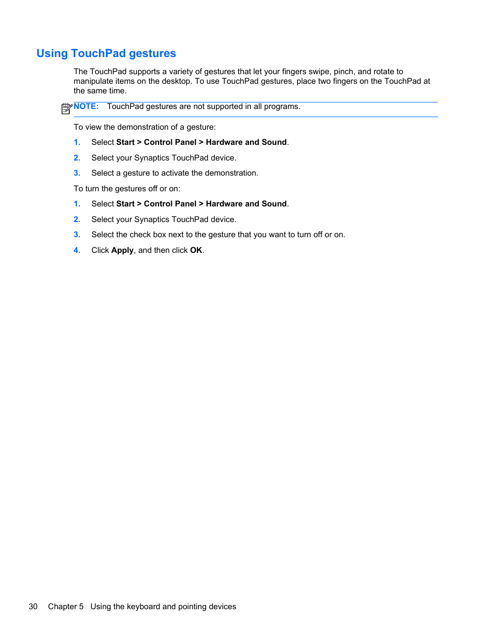 Using touchpad gestures | HP 245 G1 Notebook PC User Manual | Page 40 / 89