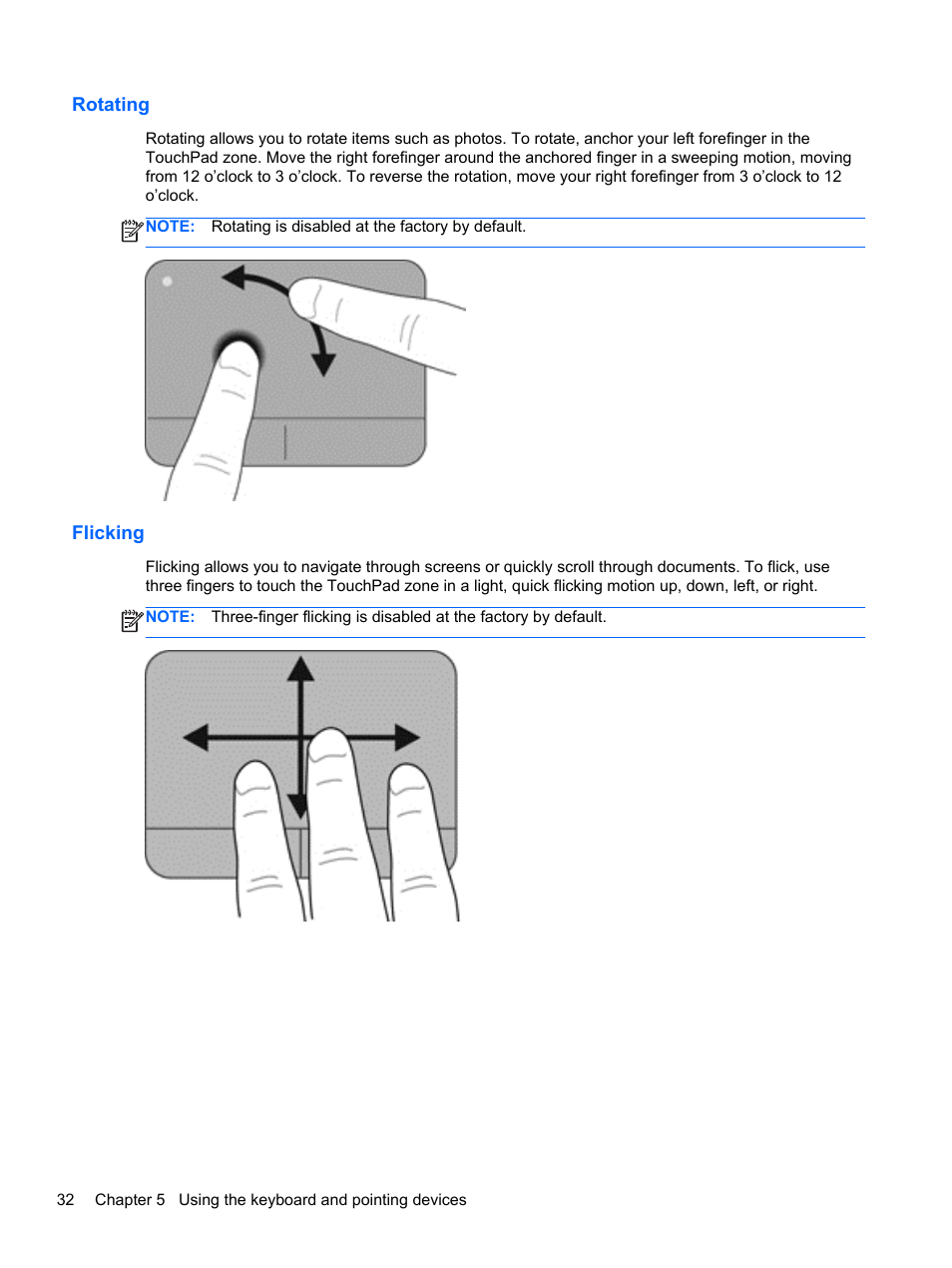 Rotating, Flicking, Rotating flicking | HP 245 G1 Notebook PC User Manual | Page 42 / 89