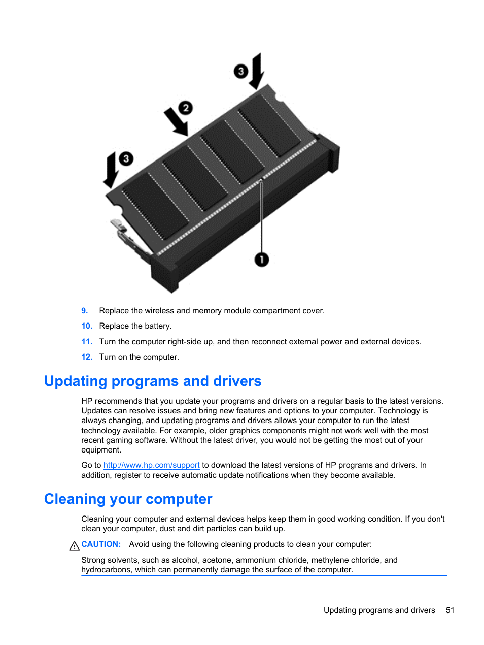 Updating programs and drivers, Cleaning your computer | HP 245 G1 Notebook PC User Manual | Page 61 / 89