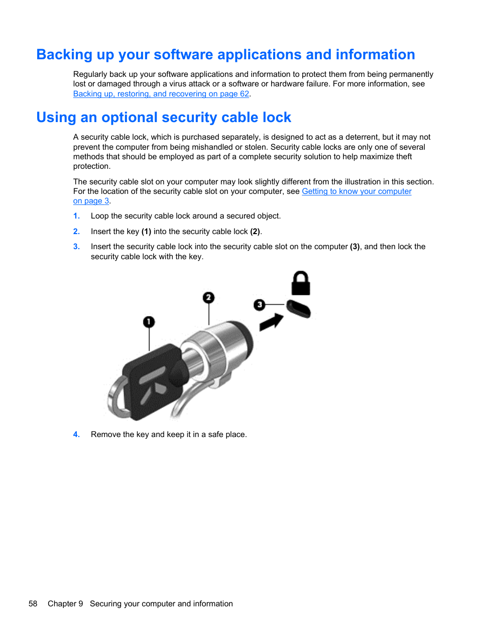 Using an optional security cable lock | HP 245 G1 Notebook PC User Manual | Page 68 / 89