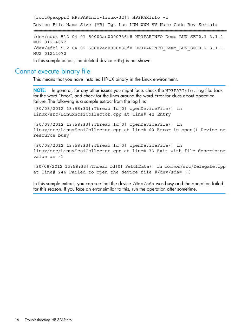 Cannot execute binary file | HP 3PAR System Reporter Software User Manual | Page 16 / 19