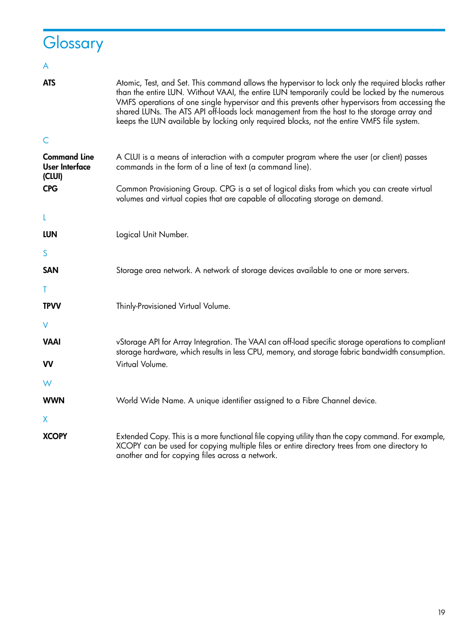 Glossary | HP 3PAR System Reporter Software User Manual | Page 19 / 19