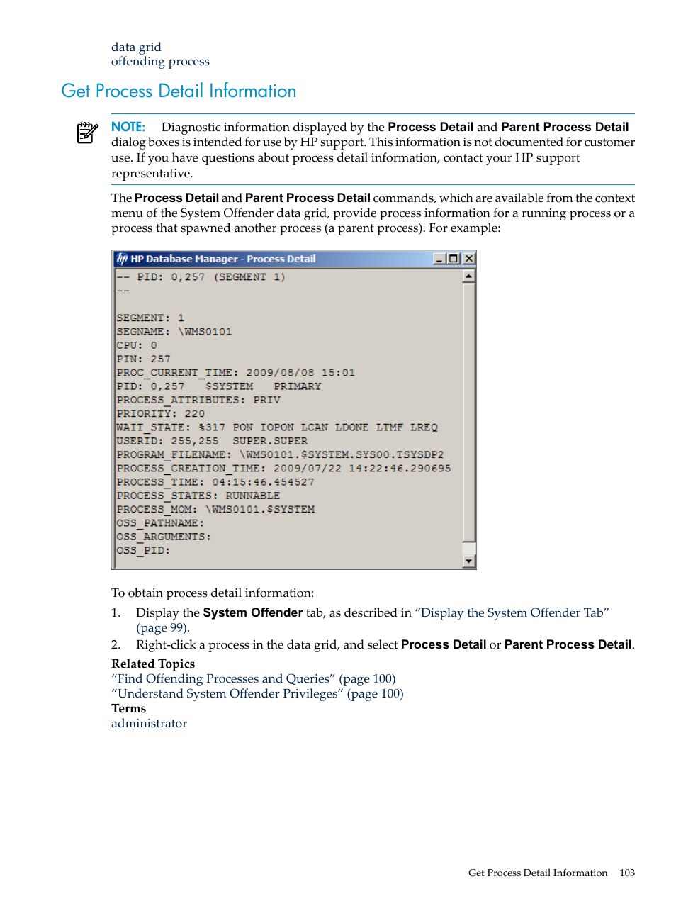 Get process detail information | HP Neoview Release 2.4 Software User Manual | Page 103 / 160