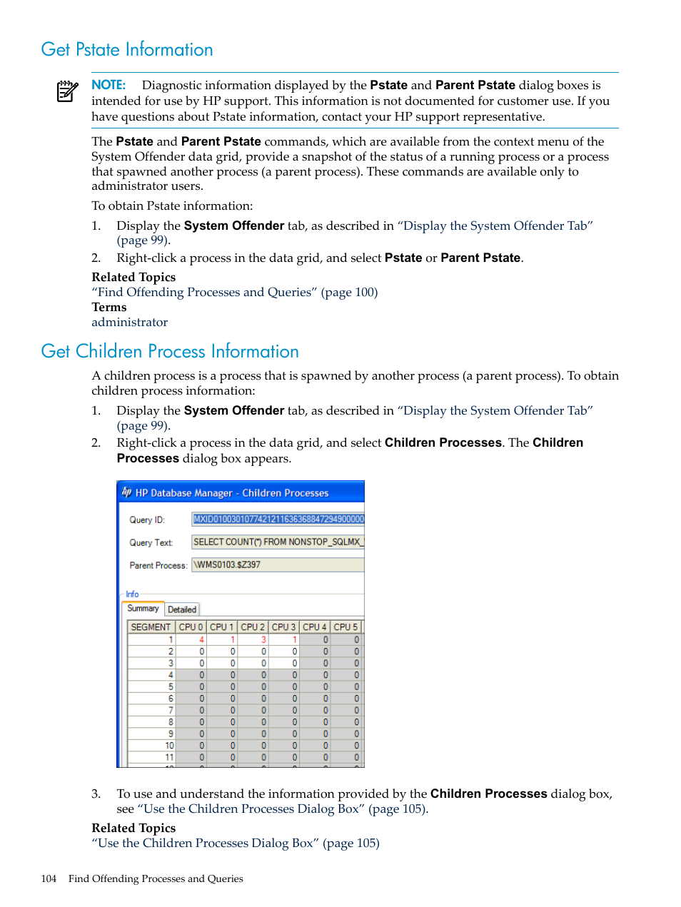 Get pstate information, Get children process information | HP Neoview Release 2.4 Software User Manual | Page 104 / 160