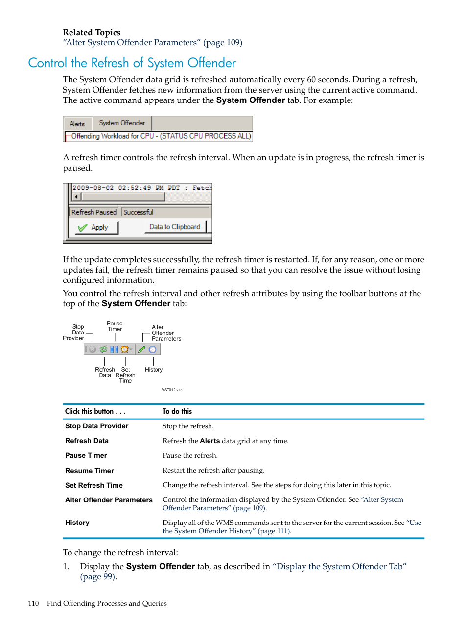 Control the refresh of system offender | HP Neoview Release 2.4 Software User Manual | Page 110 / 160