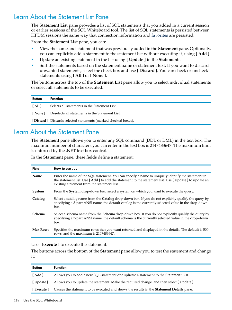 Learn about the statement list pane, Learn about the statement pane | HP Neoview Release 2.4 Software User Manual | Page 118 / 160