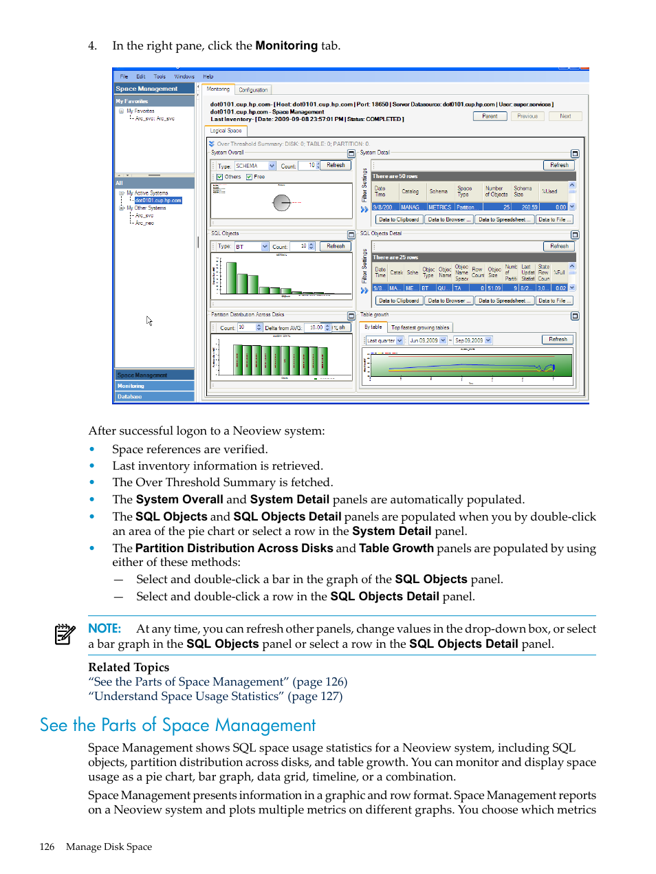 See the parts of space management | HP Neoview Release 2.4 Software User Manual | Page 126 / 160