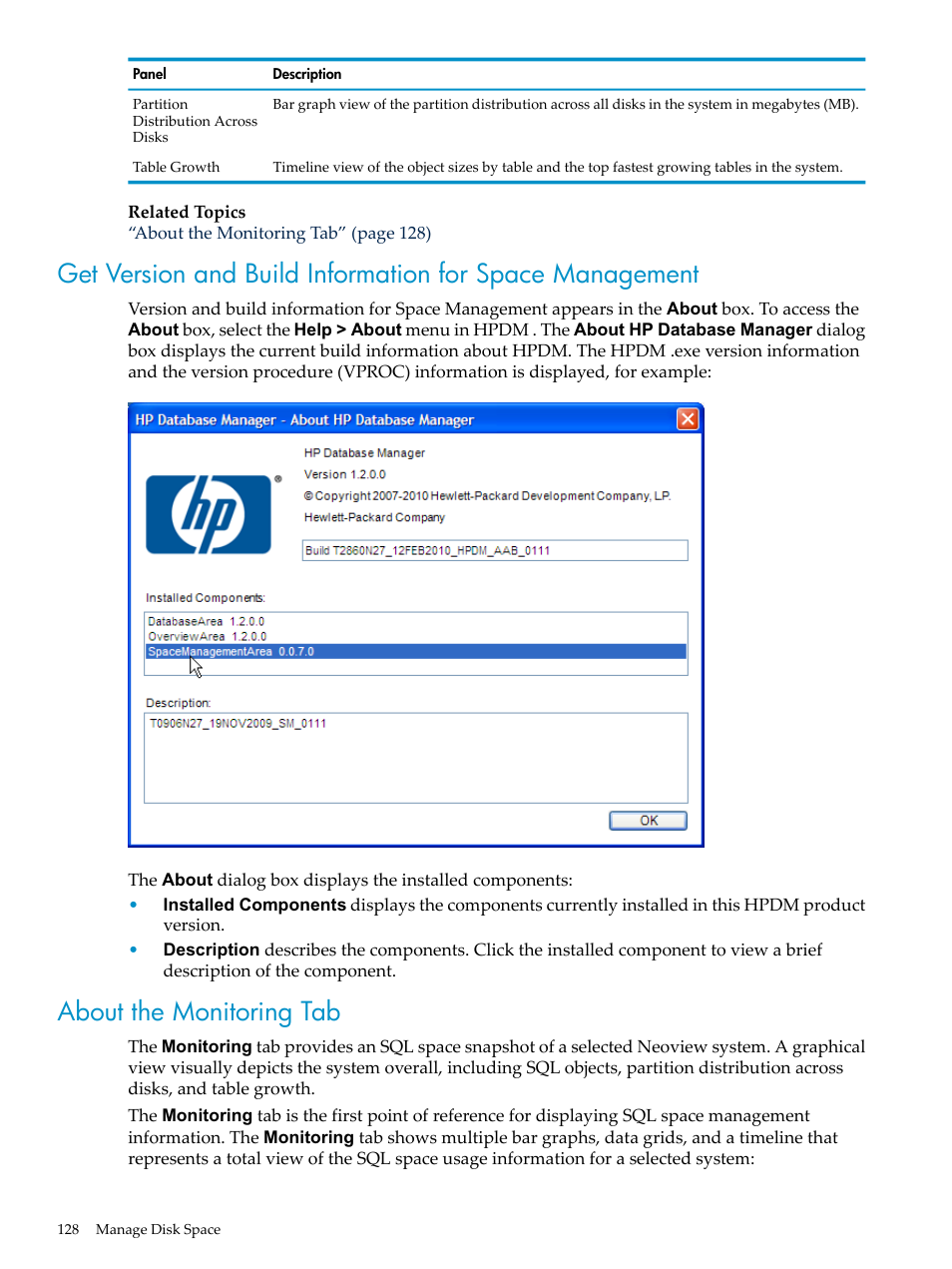 About the monitoring tab | HP Neoview Release 2.4 Software User Manual | Page 128 / 160