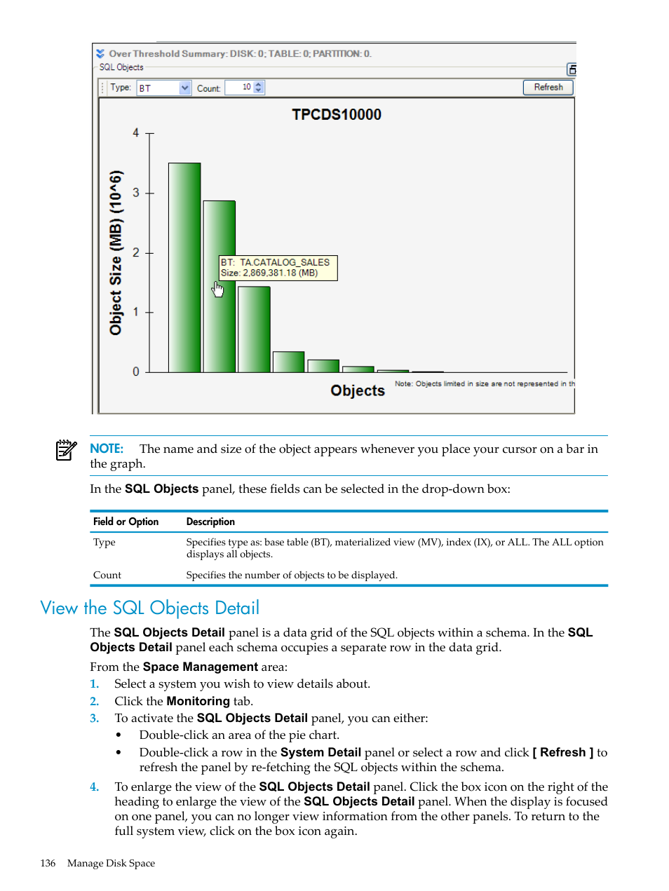 View the sql objects detail | HP Neoview Release 2.4 Software User Manual | Page 136 / 160