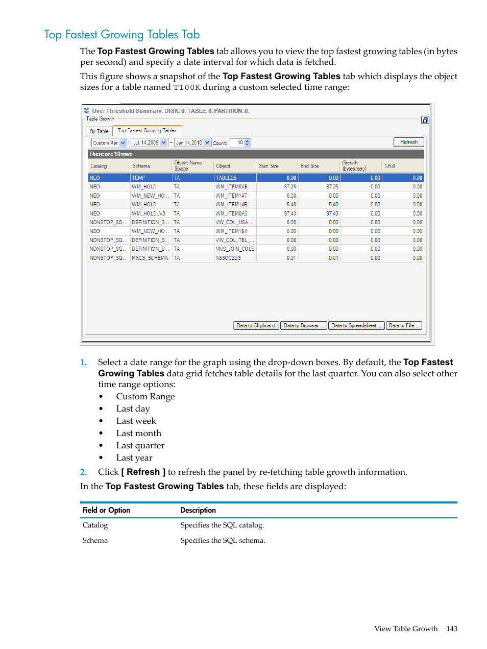 Top fastest growing tables tab | HP Neoview Release 2.4 Software User Manual | Page 143 / 160