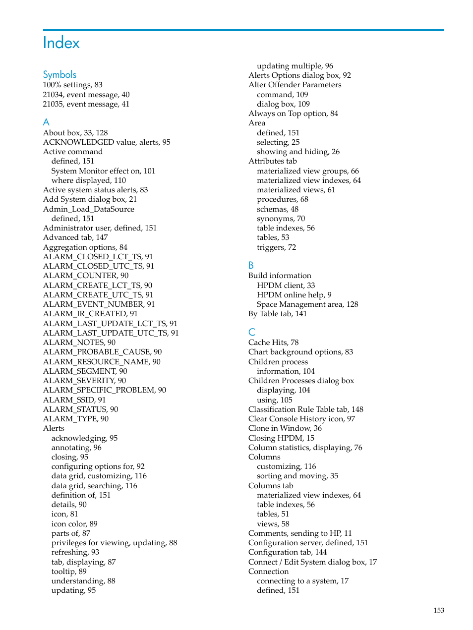 Index | HP Neoview Release 2.4 Software User Manual | Page 153 / 160