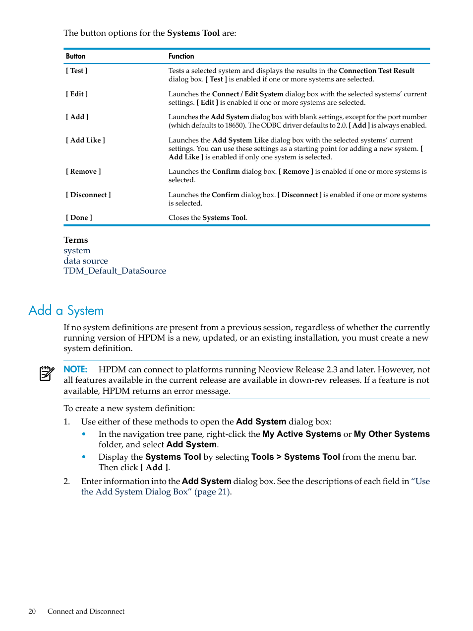 Add a system | HP Neoview Release 2.4 Software User Manual | Page 20 / 160