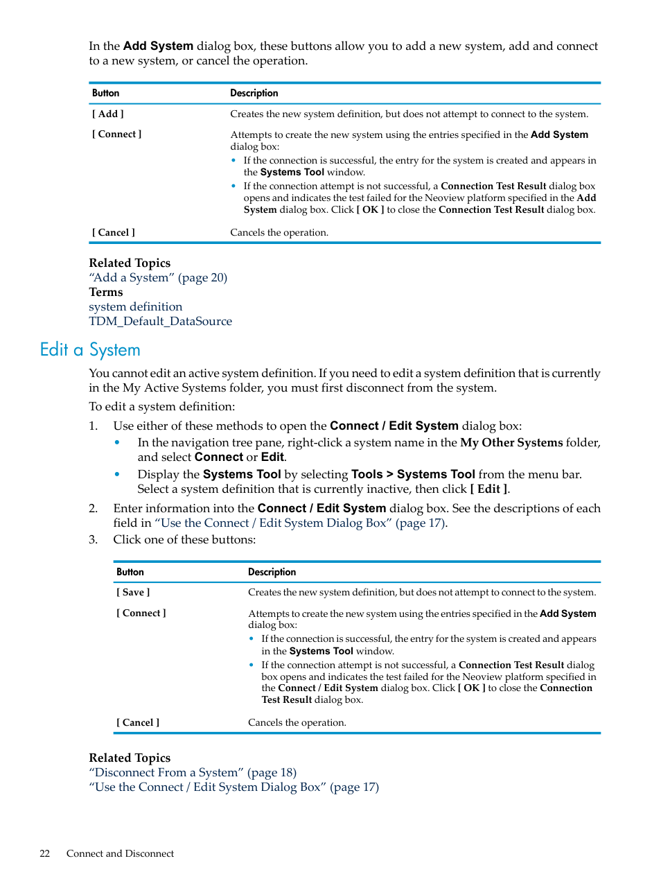 Edit a system | HP Neoview Release 2.4 Software User Manual | Page 22 / 160