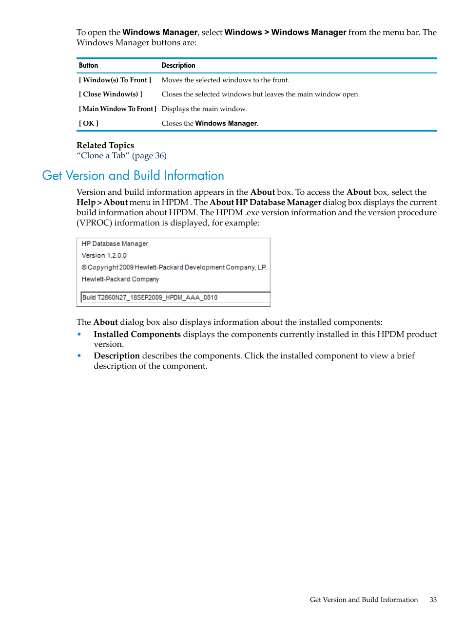 Get version and build information | HP Neoview Release 2.4 Software User Manual | Page 33 / 160