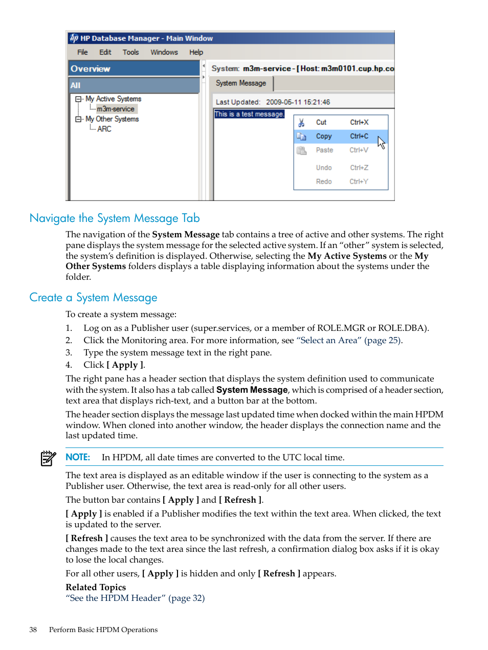 Navigate the system message tab, Create a system message | HP Neoview Release 2.4 Software User Manual | Page 38 / 160