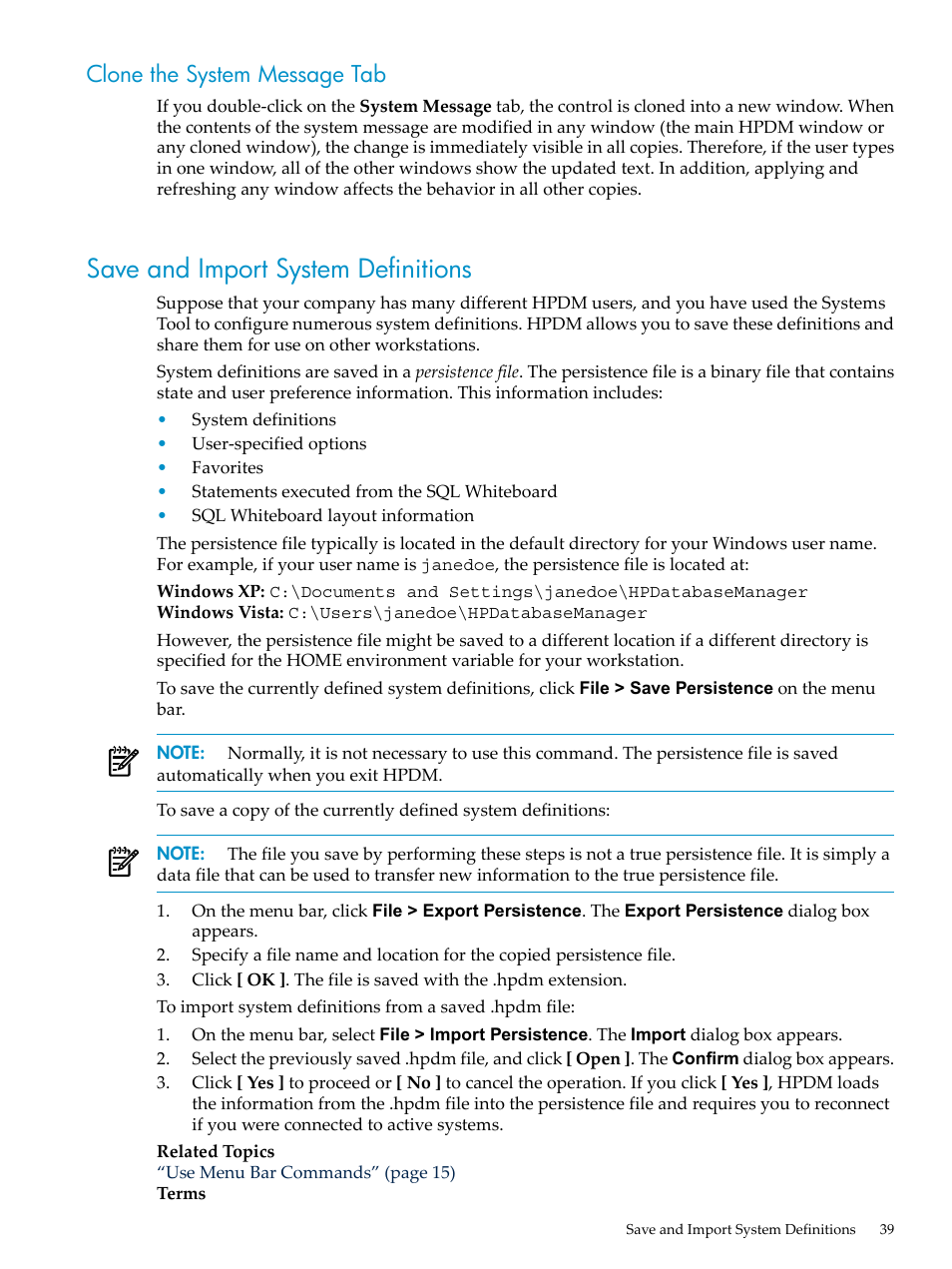 Clone the system message tab, Save and import system definitions, Save and import | HP Neoview Release 2.4 Software User Manual | Page 39 / 160