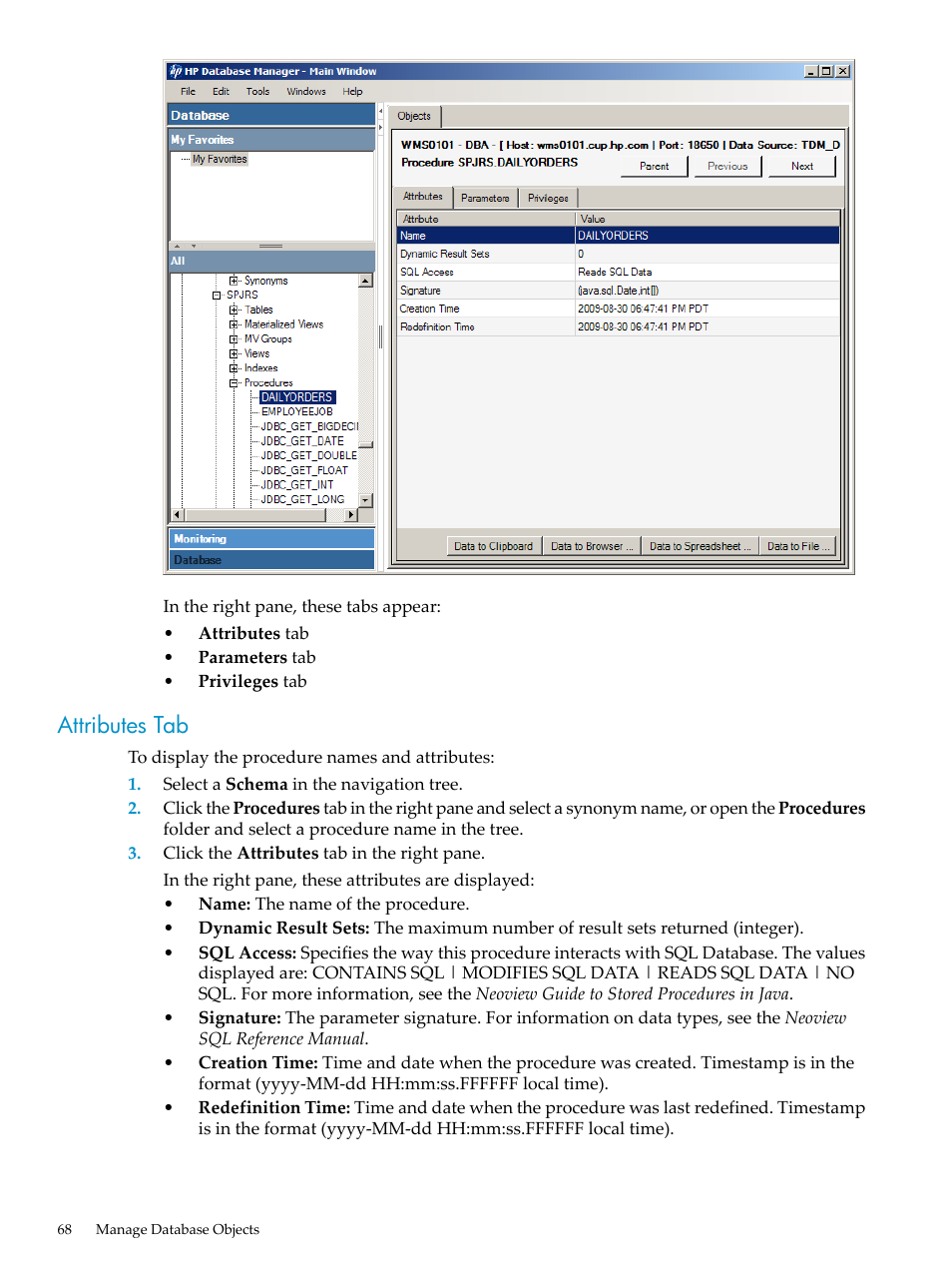 Attributes tab | HP Neoview Release 2.4 Software User Manual | Page 68 / 160