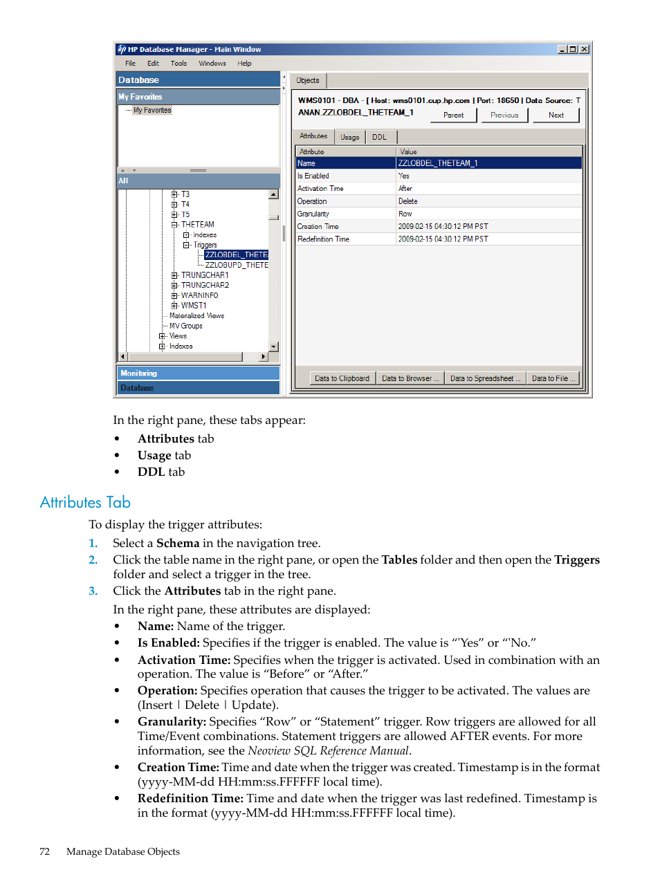 Attributes tab | HP Neoview Release 2.4 Software User Manual | Page 72 / 160