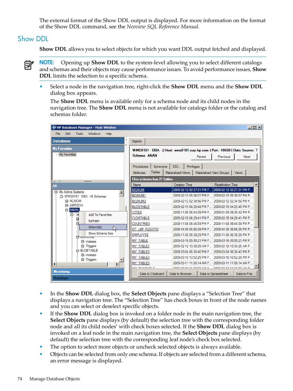 Show ddl | HP Neoview Release 2.4 Software User Manual | Page 74 / 160