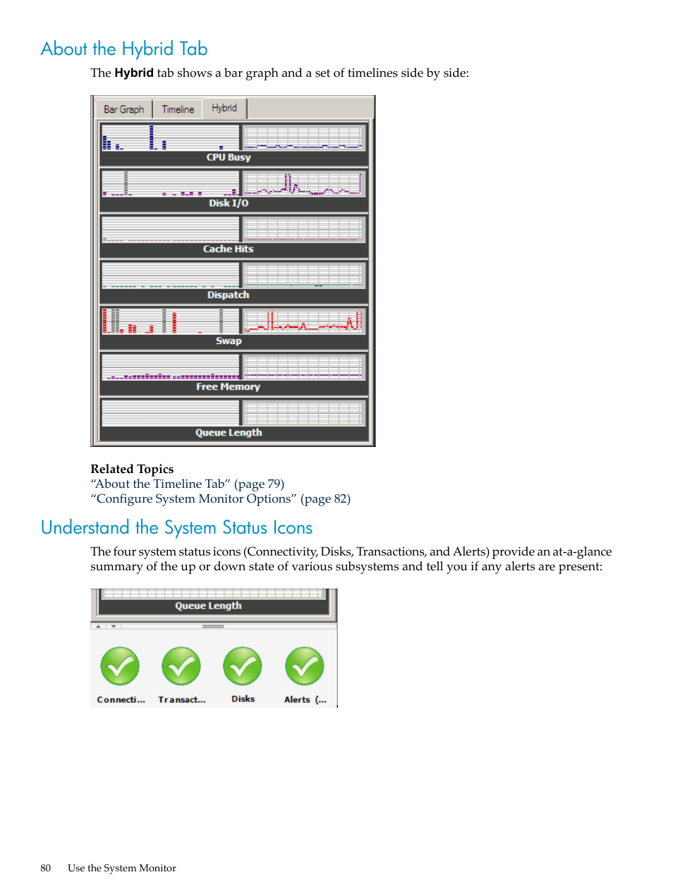 About the hybrid tab, Understand the system status icons | HP Neoview Release 2.4 Software User Manual | Page 80 / 160