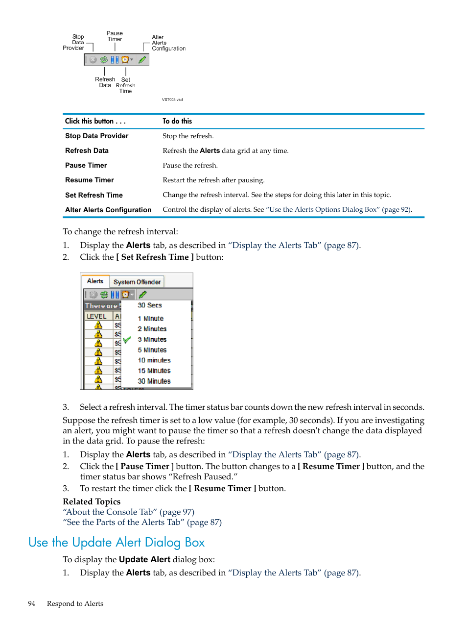 Use the update alert dialog box | HP Neoview Release 2.4 Software User Manual | Page 94 / 160