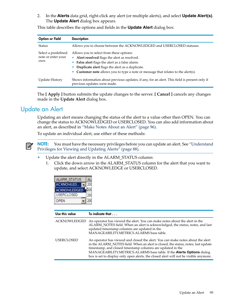 Update an alert | HP Neoview Release 2.4 Software User Manual | Page 95 / 160