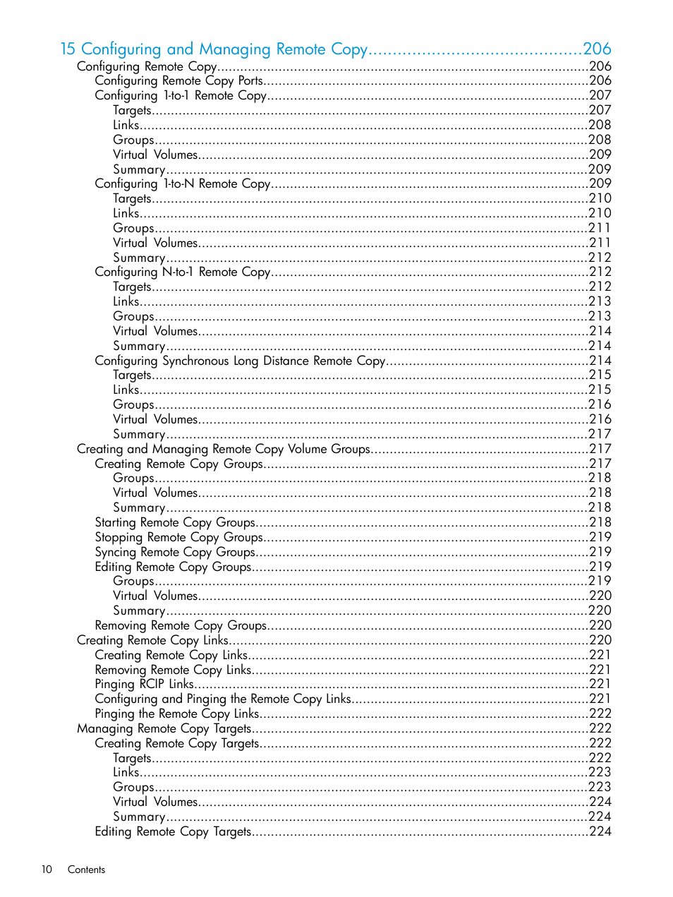 15 configuring and managing remote copy | HP 3PAR Operating System Software User Manual | Page 10 / 526