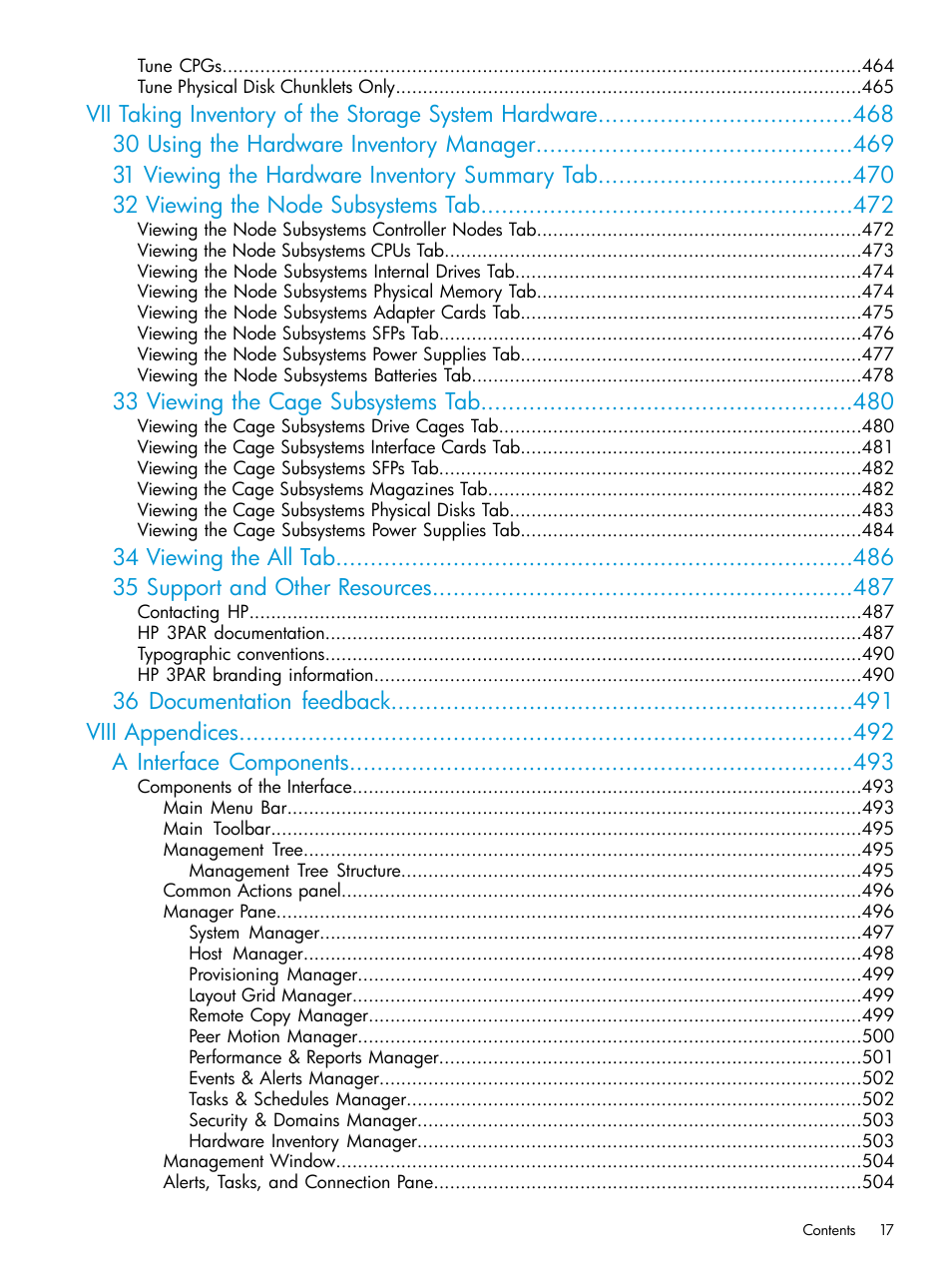 33 viewing the cage subsystems tab | HP 3PAR Operating System Software User Manual | Page 17 / 526