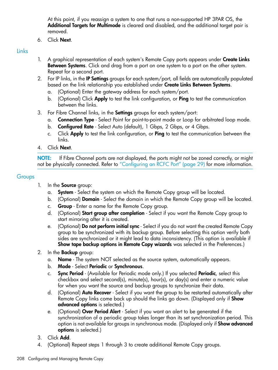 Links, Groups, Links groups | HP 3PAR Operating System Software User Manual | Page 208 / 526