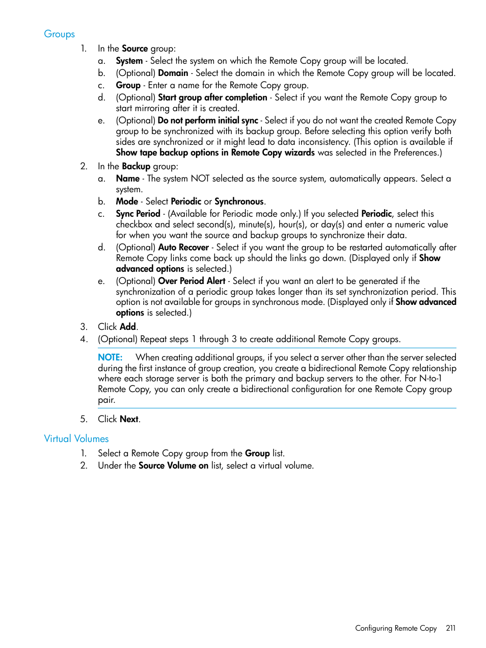 Groups, Virtual volumes, Groups virtual volumes | HP 3PAR Operating System Software User Manual | Page 211 / 526